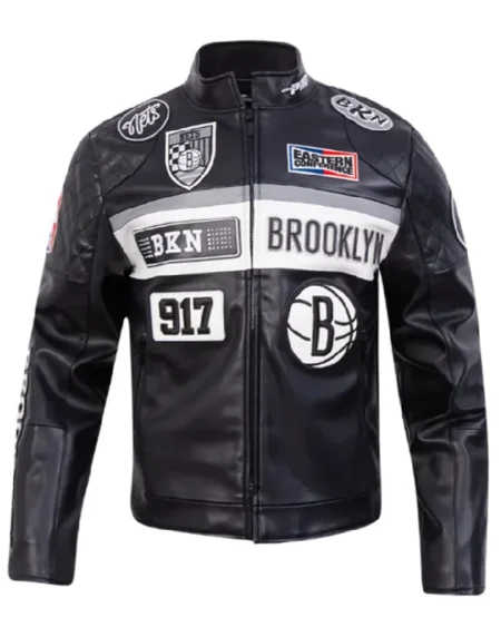 Brooklyn Nets Moto Black Leather Jacket