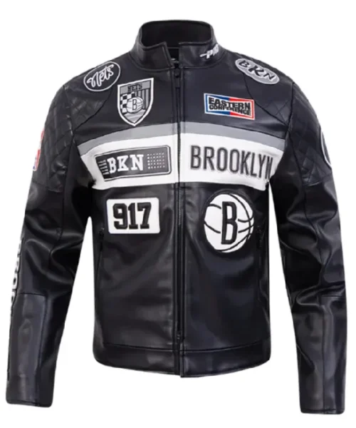 Brooklyn Nets Moto Black Leather Jacket