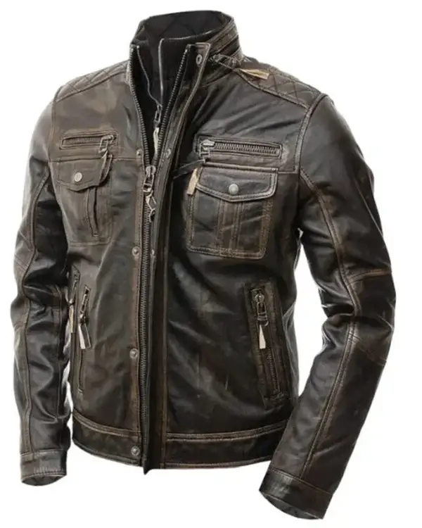 Brown Distressed Leather Jacket Mens