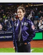 Buy Aaron Tveit New York Yankees Starter Blue Satin Varsity Jacket