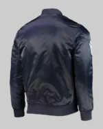 Buy Aaron Tveit New York Yankees Starter Blue Satin Varsity Jacket back