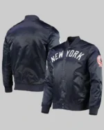 Buy Aaron Tveit New York Yankees Starter Blue Satin Varsity Jacket for sale