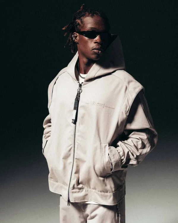 Buy Adidas para Bad Bunny x Mercedes-AMG F1 Racing Zip Up Track Top with Balaclava Grey For Sale