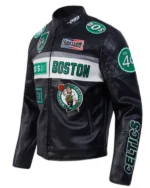 Buy Boston Celtics Moto Full-Zip Black Leather Jacket Sale Side post