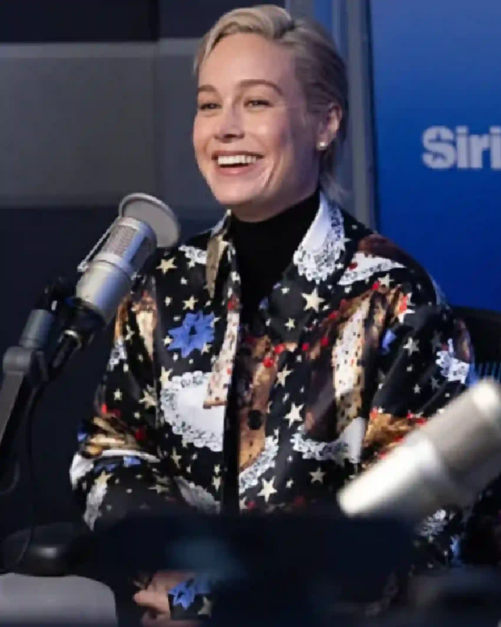 Buy Brie Larson SiriusXM Studios 2025 Printed Long Coat For Sale