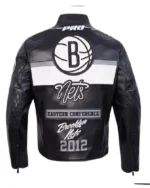 Buy Brooklyn Nets Moto Black Full-Zip Leather Jacket Sale Back