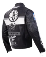Buy Brooklyn Nets Moto Black Full-Zip Leather Jacket Sale Site post