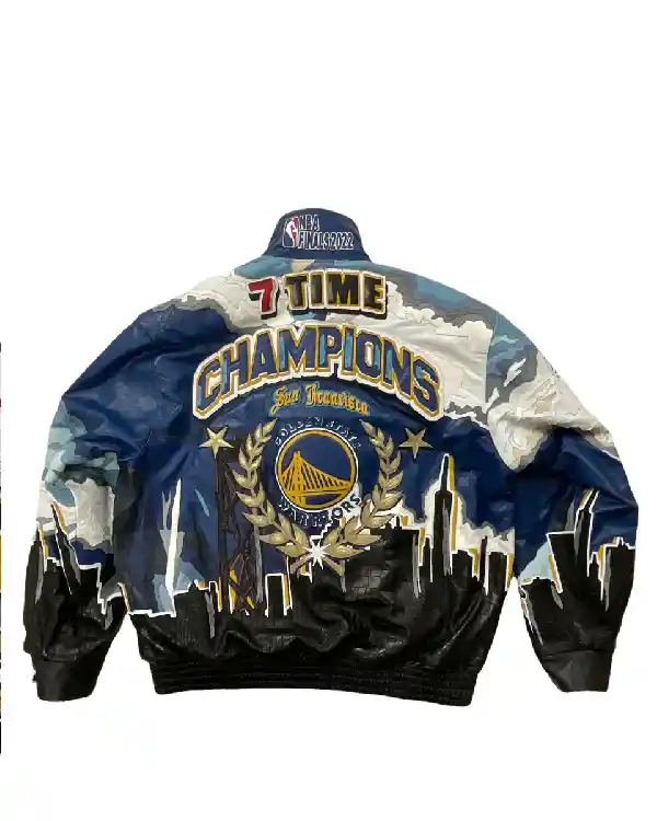 Buy Championship Golden State Leather Warriors Leather Jacket For Mens and Womens on Sale Back