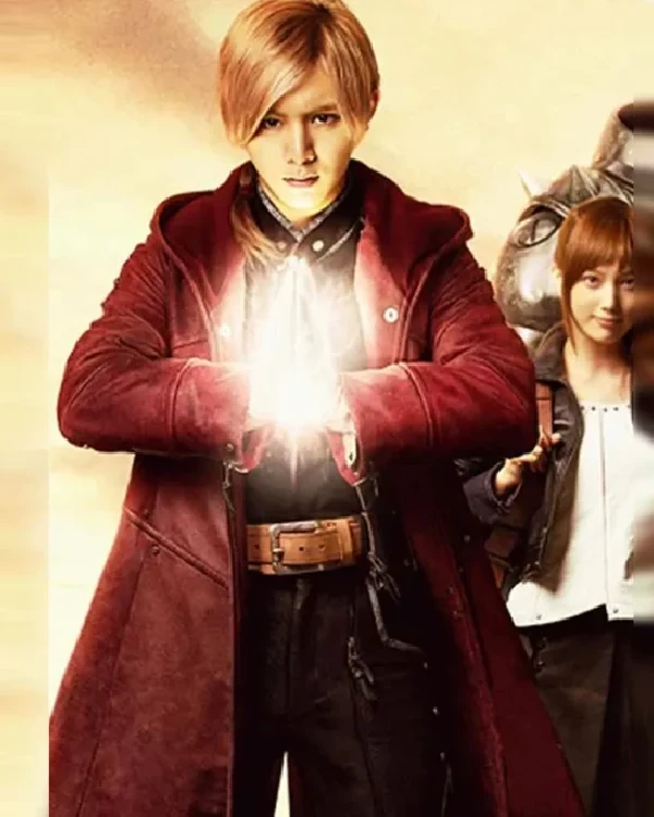 Buy Fullmetal Alchemist Edward Elric Maroon Hooded Leather Coat For Sale sale