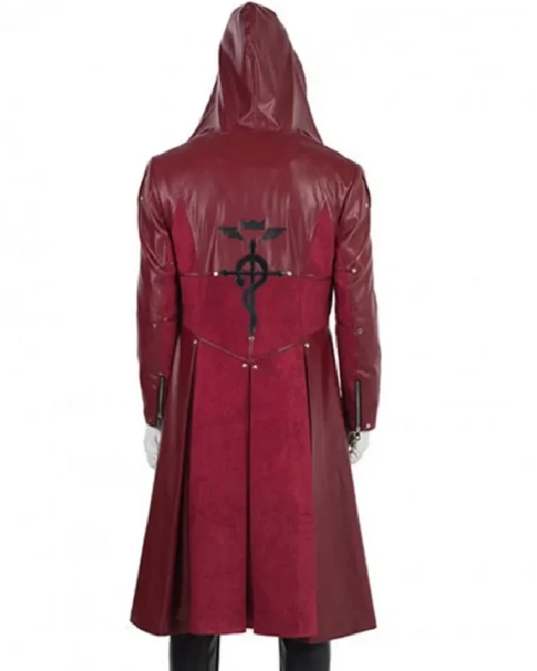 Buy Fullmetal Alchemist Edward Elric Maroon Hooded Leather Coat For Sale