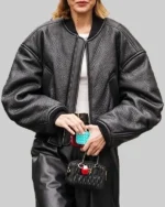 Buy Gigi Hadid Leather Bomber Black Jacket