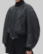 Buy Gigi Hadid Leather Bomber Black Jacket Sale