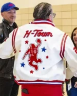 Buy Houston Rockets White, Red And Black Leather Bomber Full Snap Jacket Sale Style 01 Back