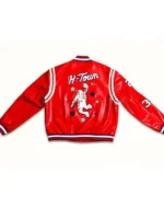 Buy Houston Rockets White, Red And Black Leather Bomber Full Snap Jacket Sale Style 02 Back