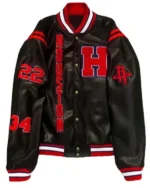 Buy Houston Rockets White, Red And Black Leather Bomber Full Snap Jacket Sale Style 3