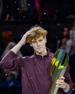 Buy Jannik Sinner Erste Bank Open 2025 Full-Zip Mock Neck Design Maroon Track Jacket For Sale