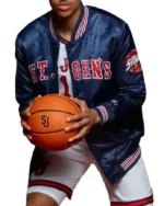Buy Kadary Richmond St. John’s 1985 Basketball Big East Patch Satin Bomber Jacket – Red _ Blue On Sale Blue