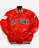 Buy Kadary Richmond St. John’s 1985 Basketball Big East Patch Satin Bomber Jacket – Red _ Blue On Sale Red