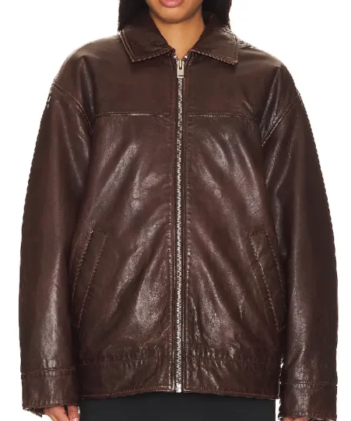 Buy Lamarque Theia Oversized Dark Brown Bomber Leather Jacket