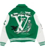 Buy Louis Vuitton Men Red Letterman Varsity Jacket Sale Green Back