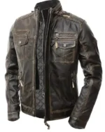 Buy Mens Cafe Racer Distressed Brown Leather Jacket For Sale