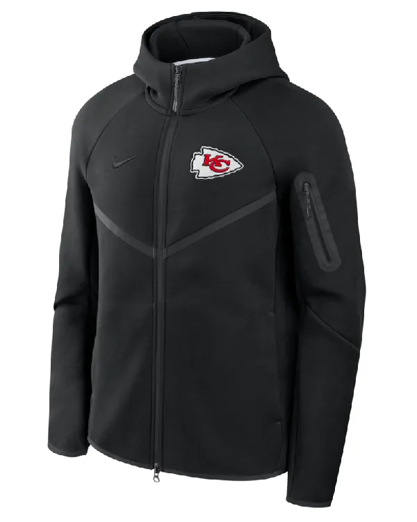 Buy Men’s Kansas City Chiefs Nike Heather Gray Tech Fleece Full-Zip Windrunner Hoodie Sale Black