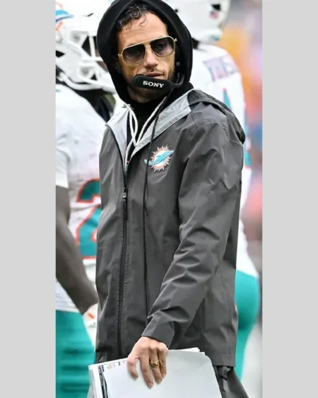 Buy Mike McDaniel Dolphins v Cleveland Black Hooded Jacket sale
