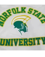 Buy Norfolk State University Classic Rib Full-Snap White Satin Varsity Jacket back