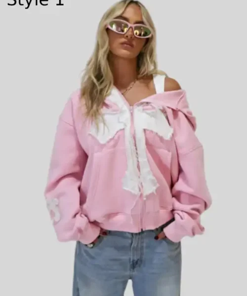 Buy Pink Cross Zip-Up Hoodie For Sale Style 01