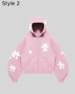 Buy Pink Cross Zip-Up Hoodie Sale style 2