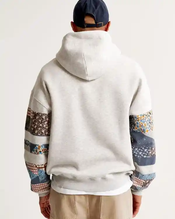 Buy Recreated - Abercrombie and Fitch Patchwork Sleeve Hoodie Grey Sale Back