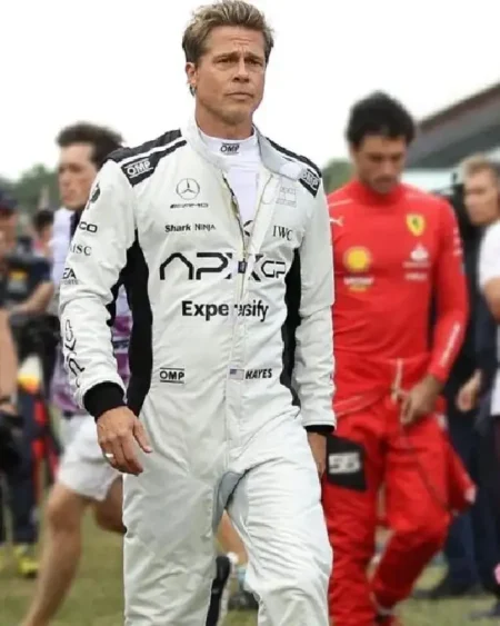Buy Recreation – Brad Pitt F1 Sonny Hayes White Racing Cotton Jumpsuit on Sale