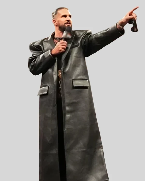 Buy Seth Rollins Lenovo Center Monday Night RAW 2025 Black Leather Long Coat Black Sale