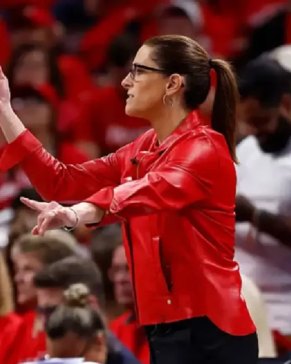 Buy Stephanie White WNBA Playoffs Semi-Final 2025 Red Leather Jacket Sale