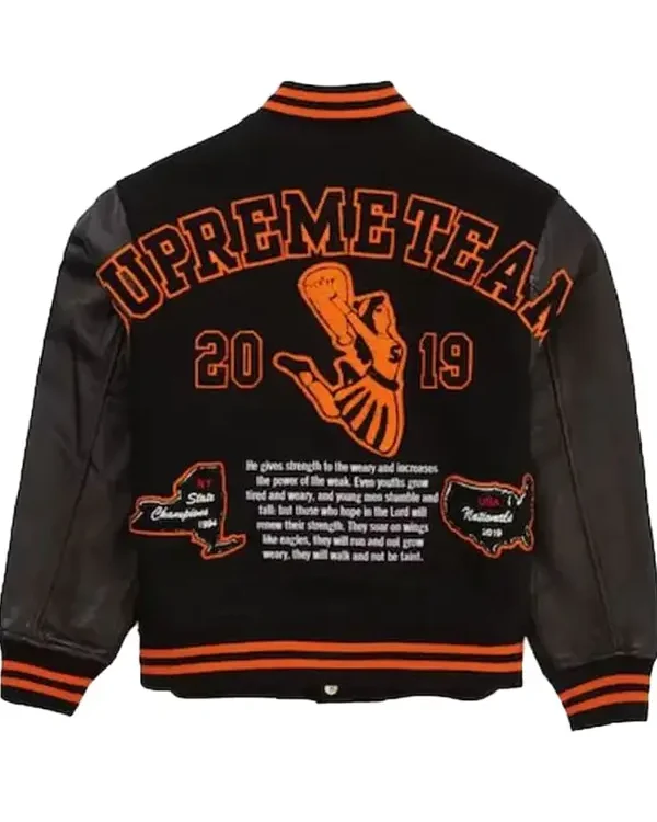 Buy Supreme Team Varsity Black & Red Jacket For Men & Women Sale Black Back