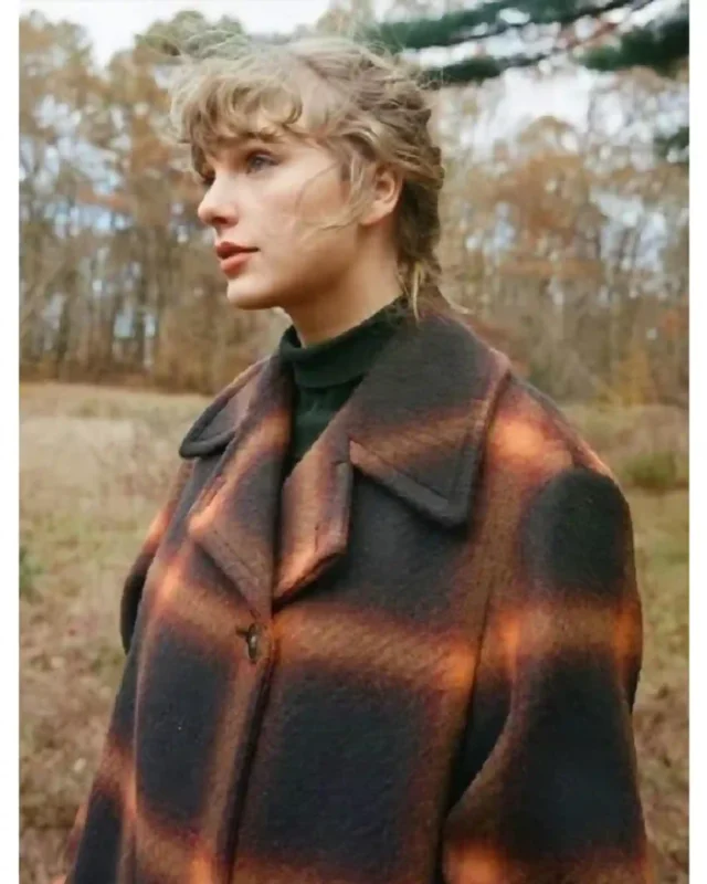 Buy Taylor Swift Evermore Album Plaid Pattern Long Wool Coat _ Brown For Sale