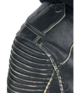 Buy The Killing Suicide Squad Joker Distressed Black Leather Biker Hooded Jacket with Graphic Back Design Sale