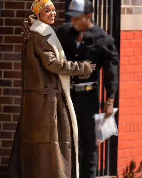 Buy Women's Singer Rihanna Brown Shearling Lined Long Leather Coat