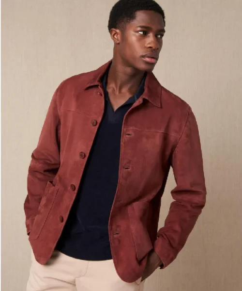 CASUAL RED SUEDE JACKET FOR MEN