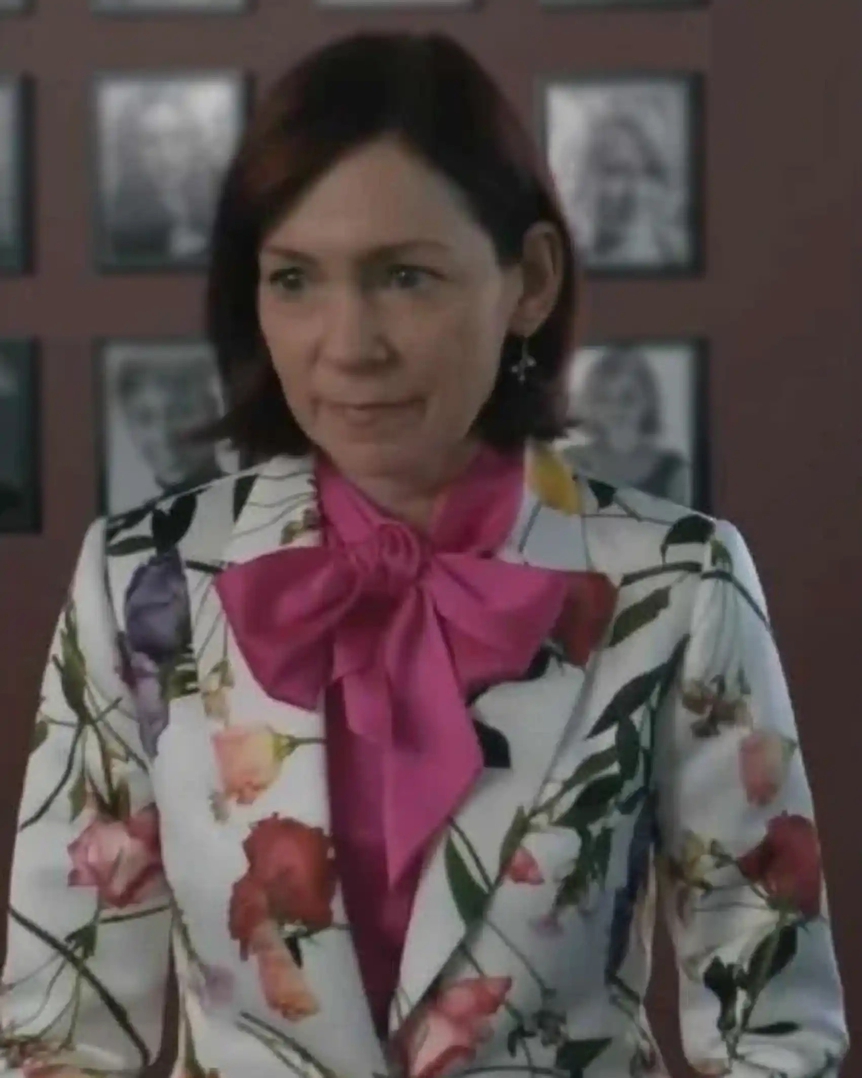 Carrie Preston Elsbeth TV Series White Floral Blazer