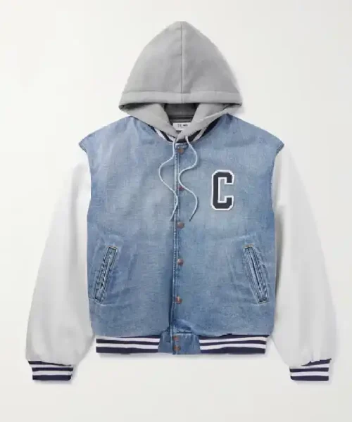 Celine Homme Teddy Logo Appliquéd Denim Hooded