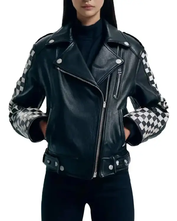 Checkered Studded Biker Jacket
