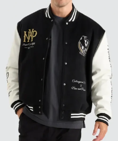 Collingwood Magpies AFL Varsity Jacket Jet Black
