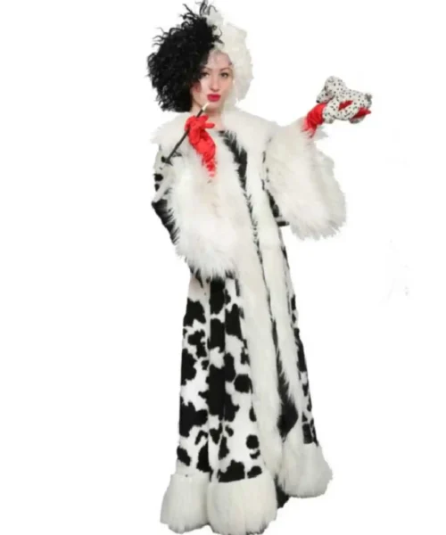 Cruella Deville Black Dot White Fur Coat