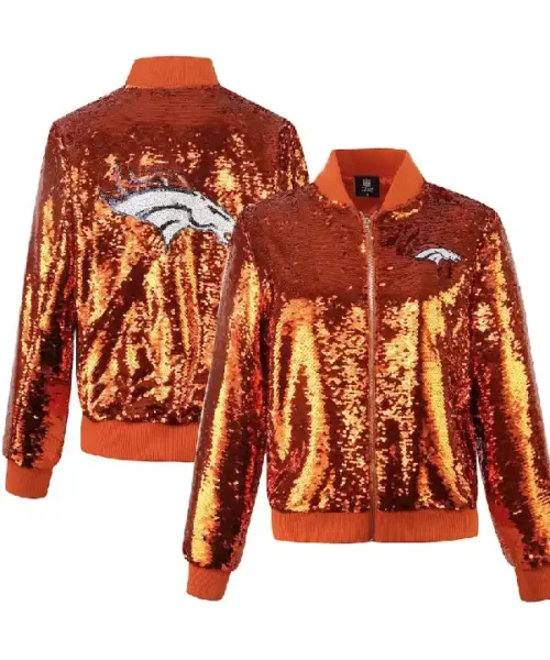 Denver Broncos Cuce Orange Team Sequin Bomber Jacket