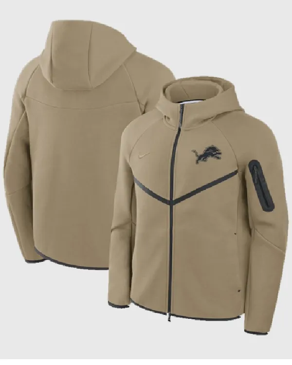 Detroit Lions Tech Brown Fleece Windrunner Hoodie