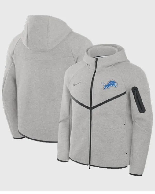 Detroit Lions Tech Grey Fleece Windrunner Hoodie