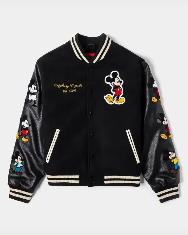 Disney Shoe Palace Mickey and Friends Icon Black Varsity Jacket