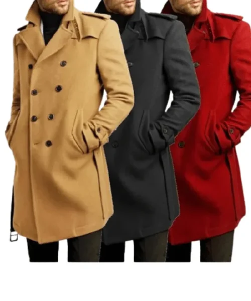 Double Breasted Belted Trench Wool Coat