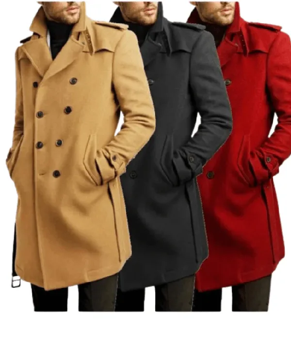 Double Breasted Belted Trench Wool Coat